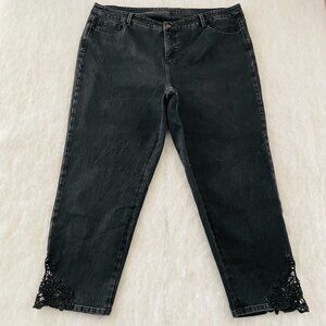 Soft Surroundings Womens Black High Rise Crochet Hem Crop Denim Jeans Size 22W